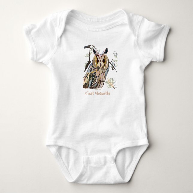 Owl among pines  baby bodysuit (Front)