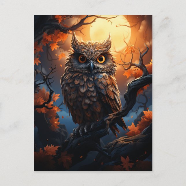 Owl and a Full Moon Halloween  Postcard (Front)