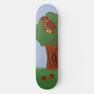 Owl and an Oak Tree Whimsical Cartoon Art Skateboard