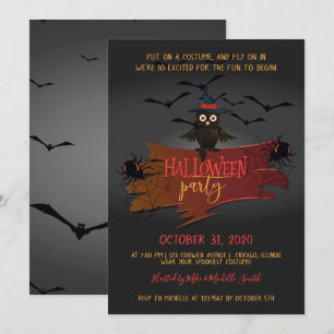Owl and Bats Halloween Party Invitation