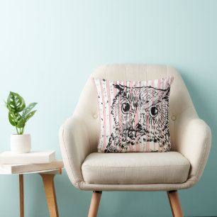 Owl and Birch Pink Tree Pillow