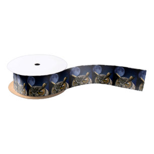 Owl and Blue Moon Satin Ribbon