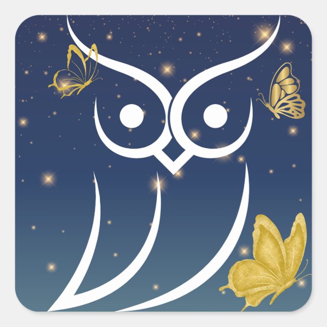 Owl and Butterflies Square Sticker (Front)