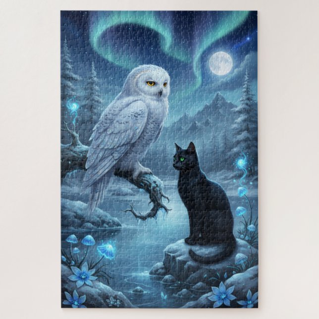Owl and Cat at Night Jigsaw Puzzle (Vertical)