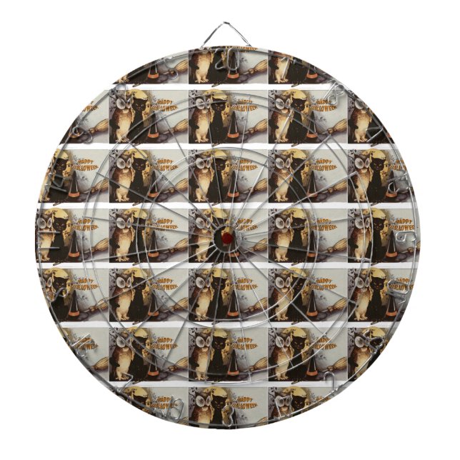 Owl and Cat Halloween Dartboard (Front)