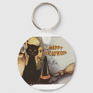 Owl and Cat Halloween Key Ring