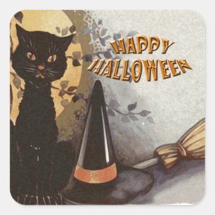 Owl and Cat Halloween Square Sticker