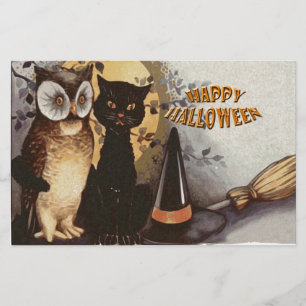 Owl and Cat Halloween Stationery