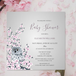 Owl  And Cherry Blossoms Baby Shower Invitation