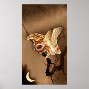 Owl and Crescent Moon Ohara Koson 1926 Poster