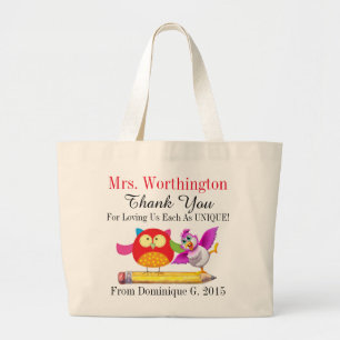 Owl and Cute Bird Teacher Thank You Tote Bag