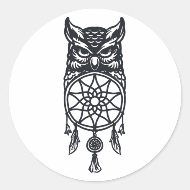Owl and dream catcher classic round sticker (Front)