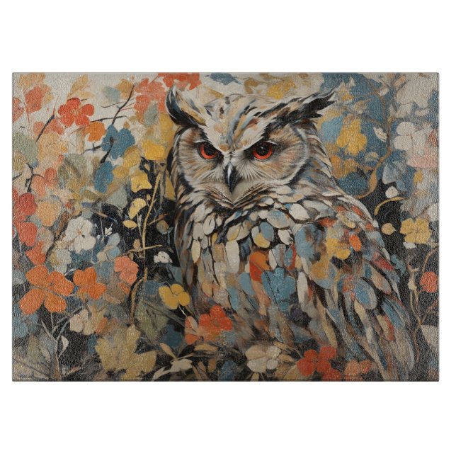 Owl and Flowers In Spring Painting Cutting Board (Front)