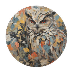 Owl and Flowers In Spring Painting Cutting Board