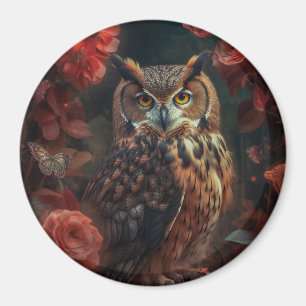 Owl and Flowers Magnet