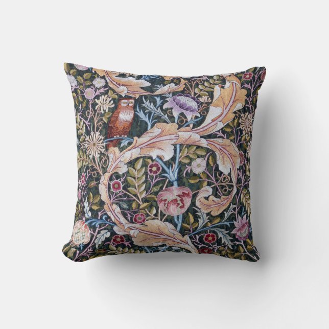 Owl and Flowers, William Morris Cushion (Front)