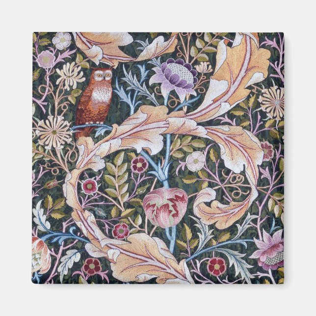 Owl and Flowers, William Morris Magnet (Front)
