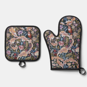 Owl and Flowers, William Morris Oven Mitt & Pot Holder Set