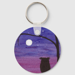 Owl and Full Moon Key Ring