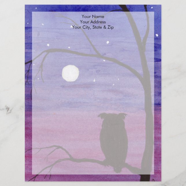 Owl and Full Moon Letterhead Design (Front)