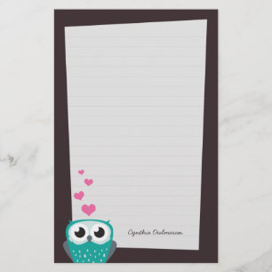 Owl and Love Hearts Note Paper (lined)