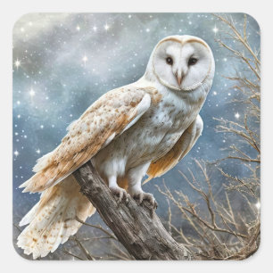 Owl and Magical Sky Beautiful Holidays Snow Square Sticker