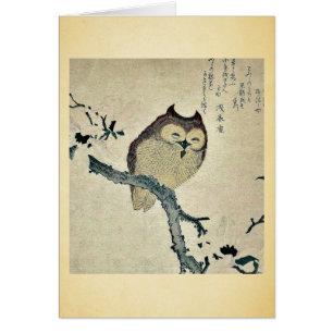 Owl and magnolia Ukiyoe