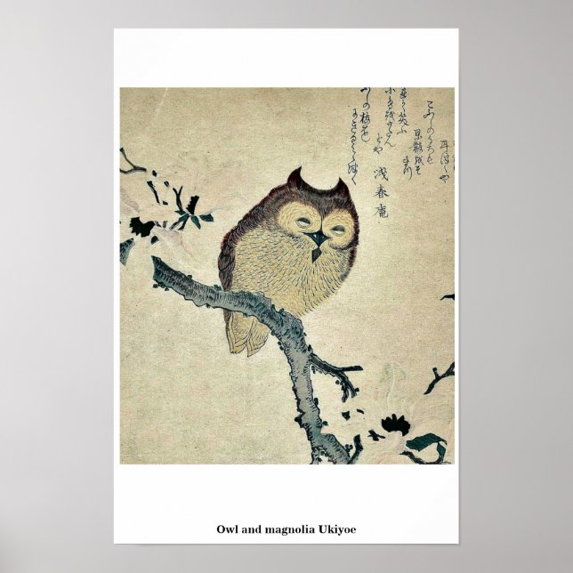 Owl and magnolia Ukiyoe Poster (Front)