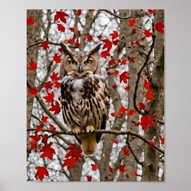 Owl and Maple Leaves Poster (Front)