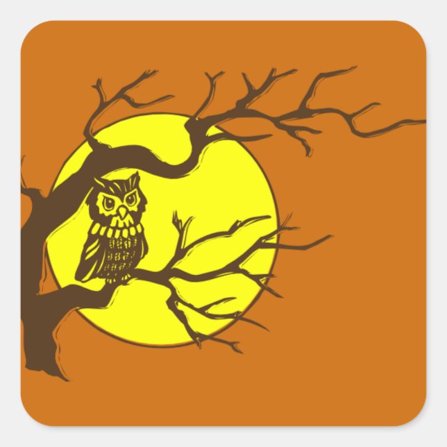 Owl and Moon Square Sticker (Front)