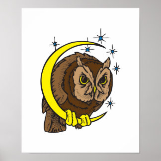Owl and Moon Tattoo Design Poster