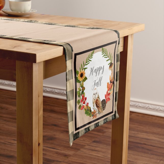 Owl and nature with customisable text  short table runner (In Situ)