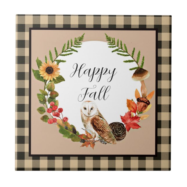 Owl and nature with customisable text  tile (Front)
