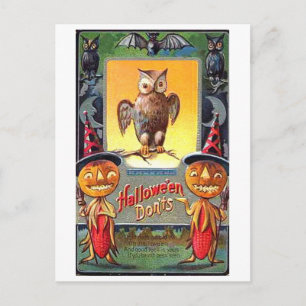 Owl and Pumpkin Corn Halloween Don'ts Postcard