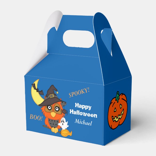 Owl and Pumpkin Kids Personalised Halloween Favour Box (Front Side)