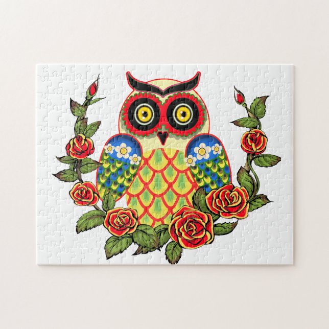 Owl and Roses Mexican style Jigsaw Puzzle (Horizontal)