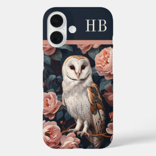 Owl and Roses Monogram Personalised iPhone 16 Case