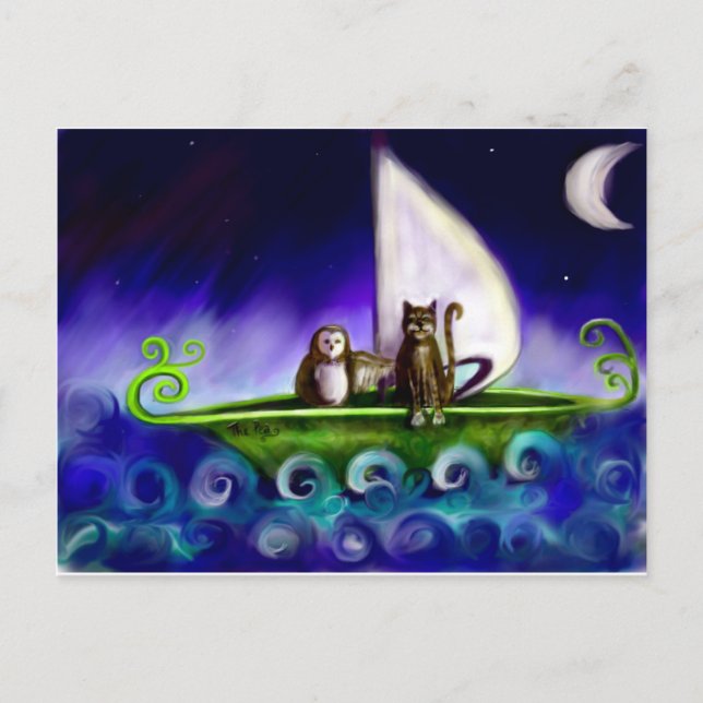 owl and the pussycat modern vibrant illustration postcard (Front)