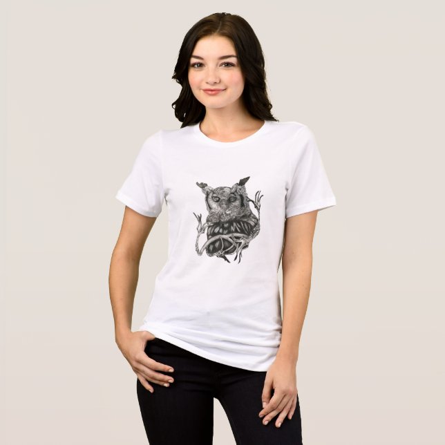 Owl and tree branch Tri-Blend shirt (Front Full)