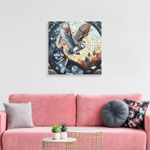 Owl and Wolf Mosaic Ai Art Canvas Print