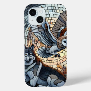 Owl and Wolf Mosaic Ai Art iPhone 15 Case