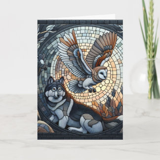Owl and Wolf Mosaic Ai Art | Happy Birthday Card