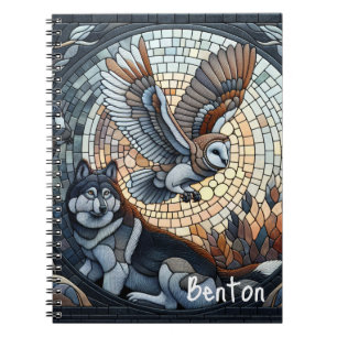 Owl and Wolf Mosaic Ai Art Personalised Notebook