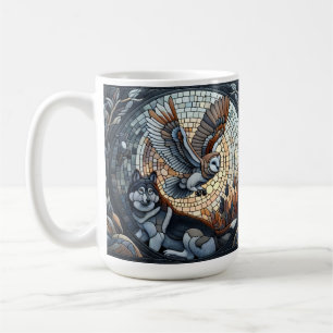 Owl and Wolf Mosaic Nature Ai Art Coffee Mug