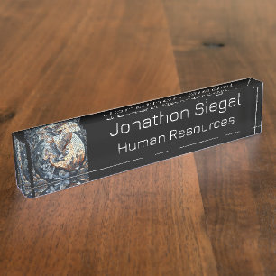 Owl and Wolf Mosaic Nature Ai Art Personalised Nameplate