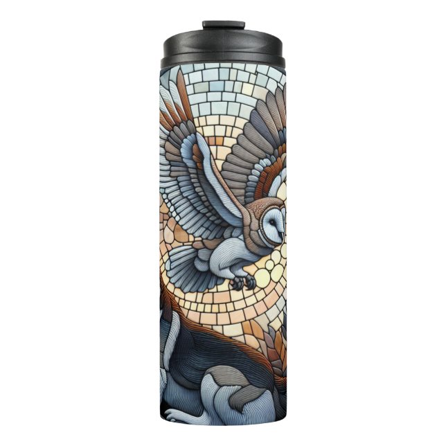 Owl and Wolf Mosaic Nature Ai Art  Thermal Tumbler (Front)