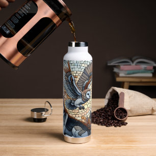 Owl and Wolf Mosaic Nature Ai Art Water Bottle