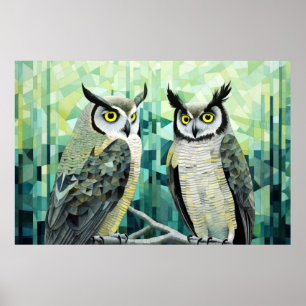 Owl Animal Bird Art Decor Paint Mosaic
