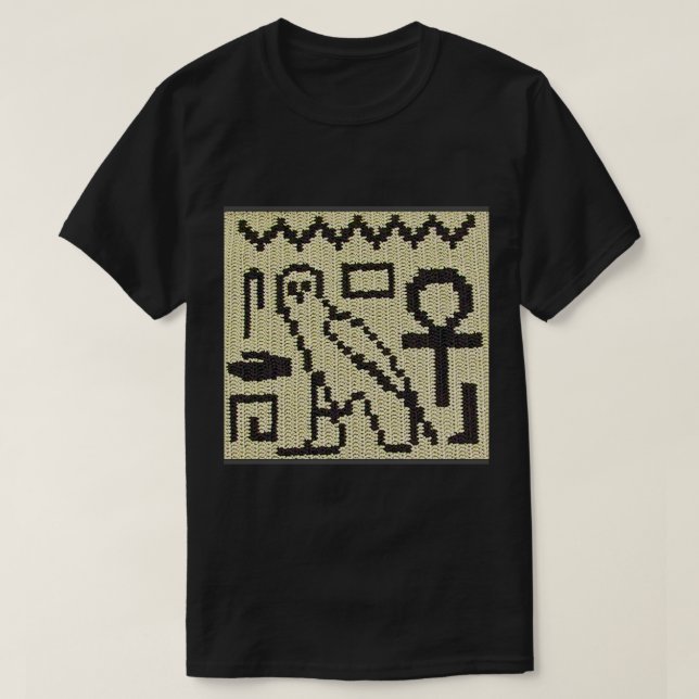 Owl Ankh Hieroglyphs Natural Artisan Crochet Print T-Shirt (Design Front)