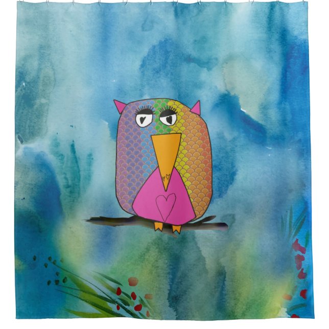 Owl "Art by Kids" Shower Curtain (Front)